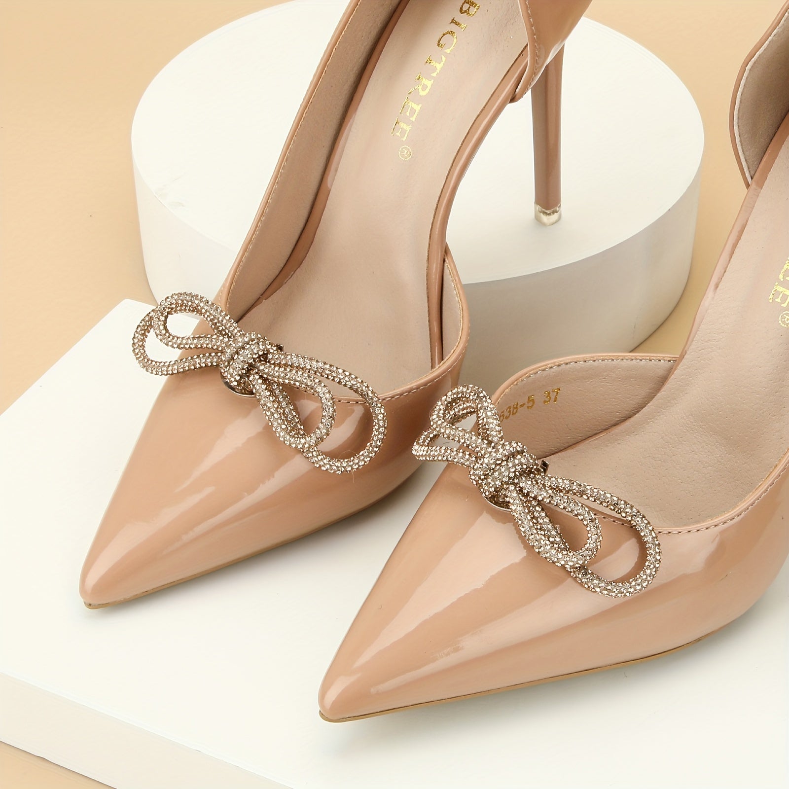 Women Rhinestone Bow Shoe Clips 2-Pack Detachable Braided Style Accessories