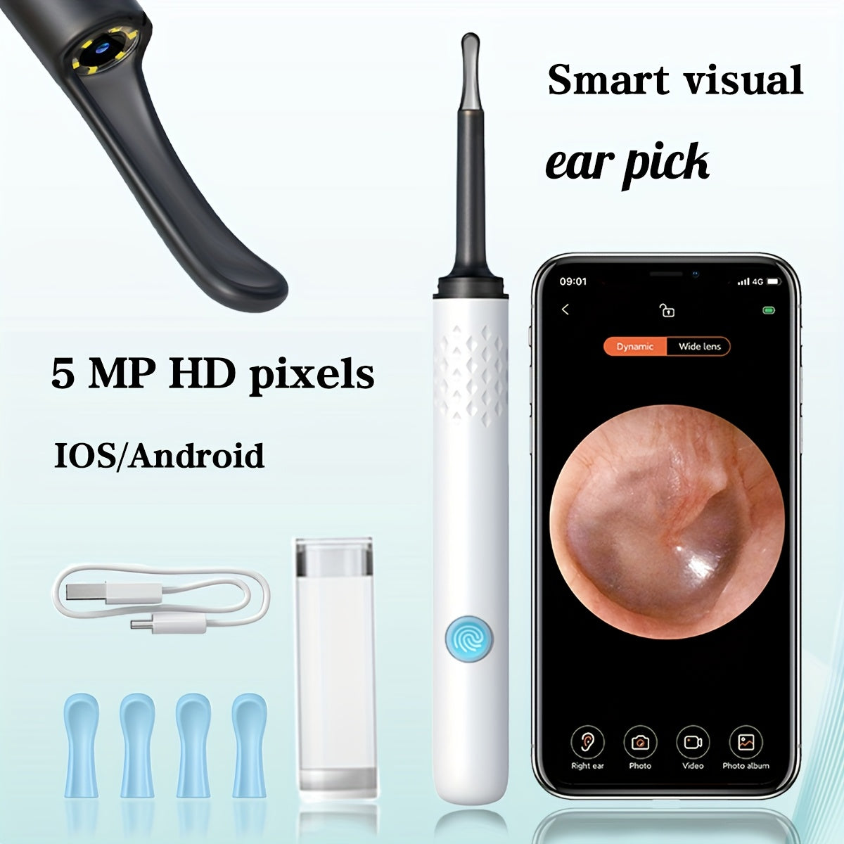 Набор для удаления ушной серы с камерой и лампой, перезаряжаемый через USB
