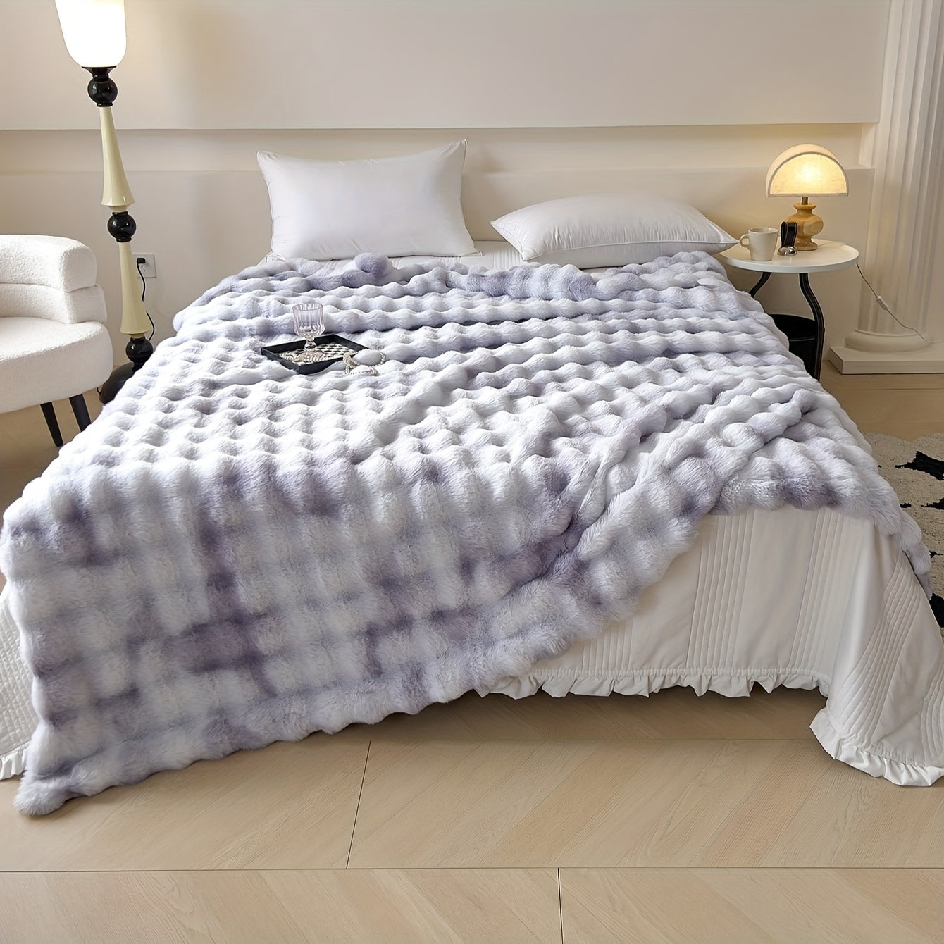 Tie-Dye Faux Rabbit Fur Blanket Shaggy Plush Bed Sofa Throw Cozy Fluffy