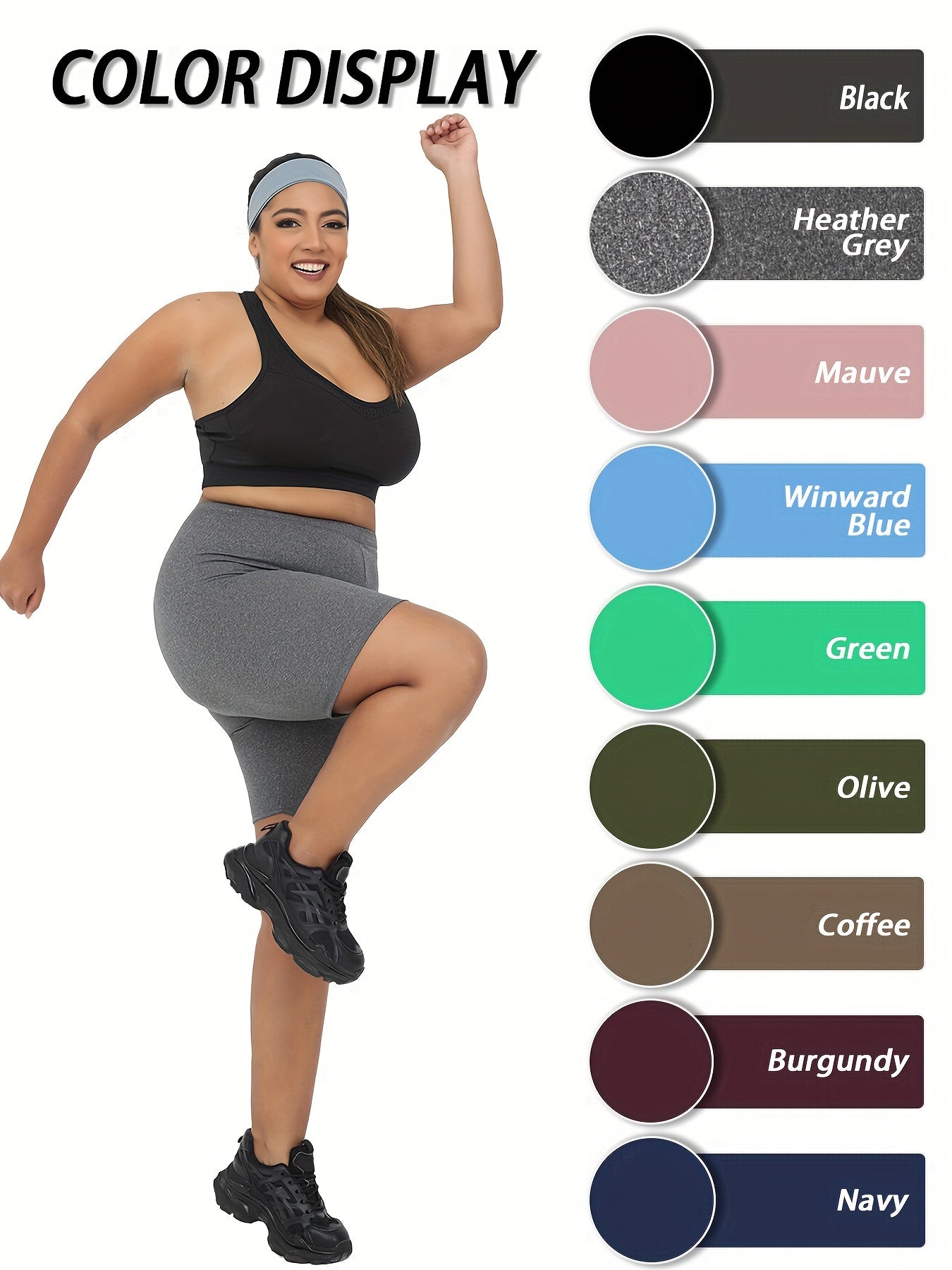 Plus Size Green Biker Shorts for Women High-Waisted Workout Yoga Stretch