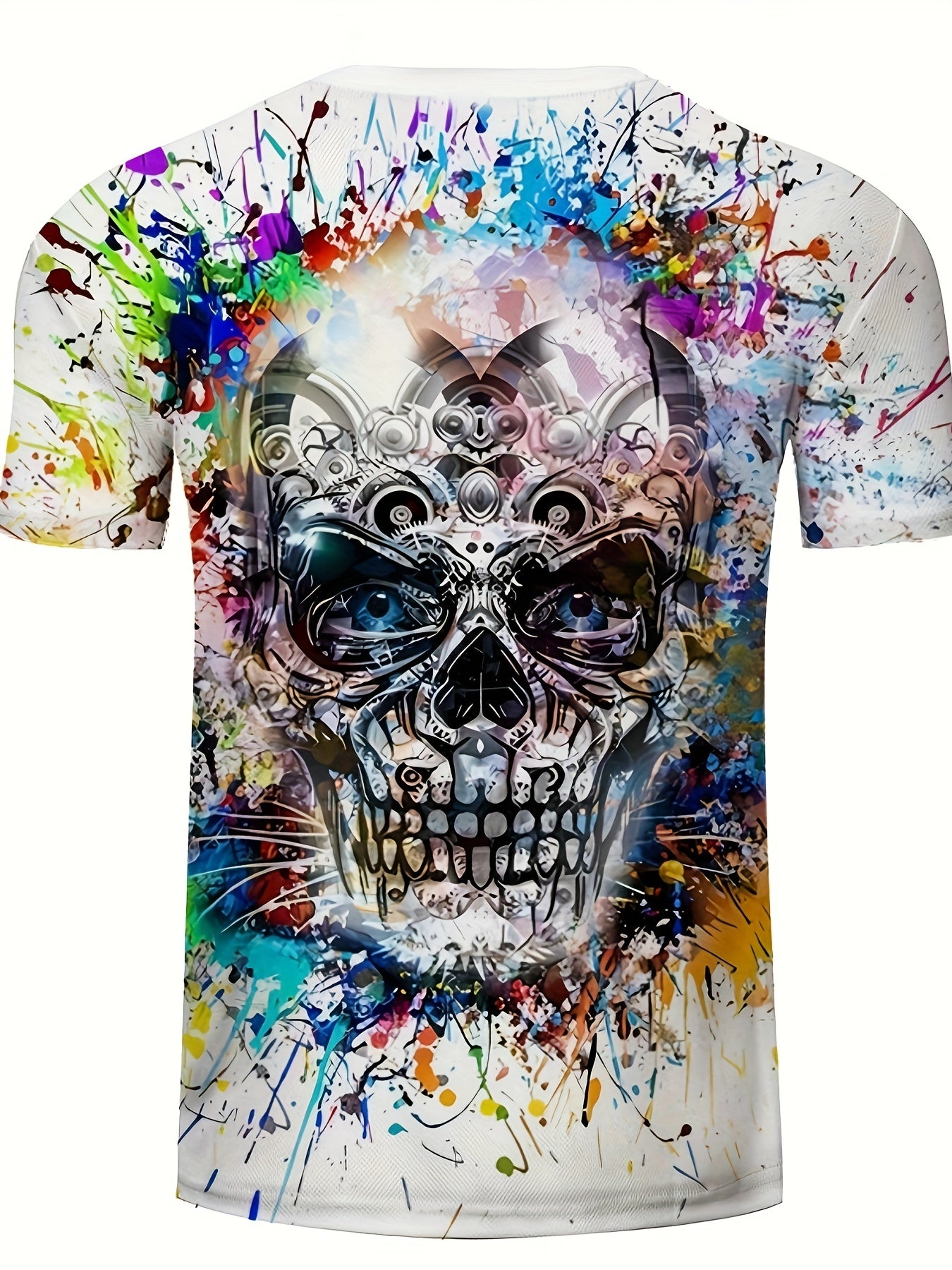 Men's 3D Skull Print T-Shirt Casual Quick-Dry Polyester for Running Hiking Camping