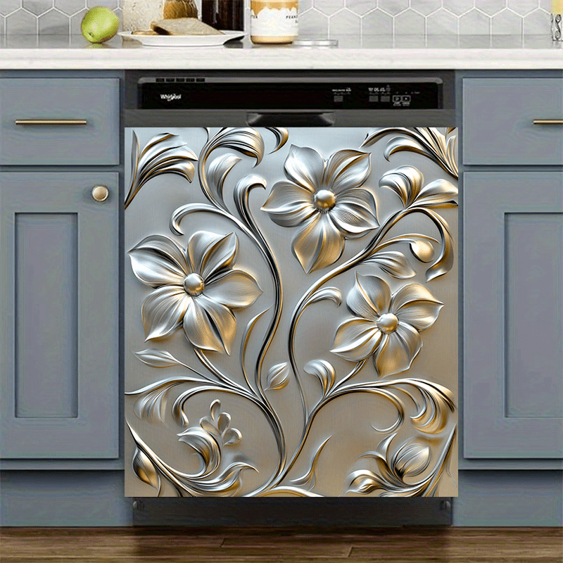 Metallik gul PVC idish-tovoq eshigi magnit 58.5x65cm suv o'tkazmaydigan, dog'ga chidamli