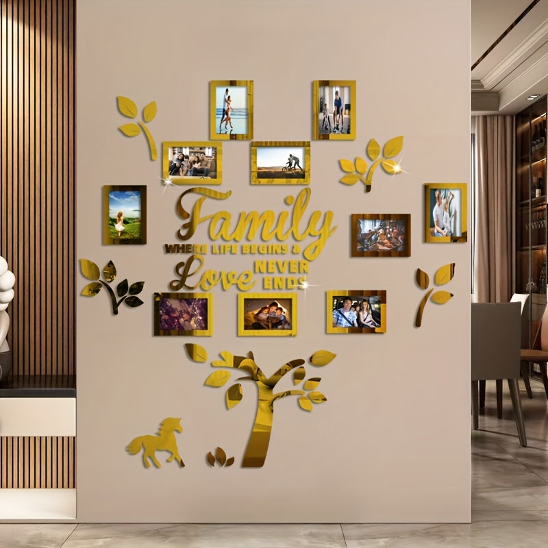 10-Donali akrilik oynali devor stikerlari daraxt foto ramkasi to'plami uy bezatish uchun
