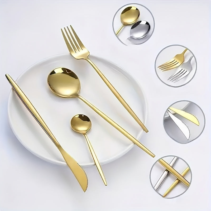 24-Piece Stainless Steel Flatware Set High-Temperature Resistant Rust-Proof Golden Finish