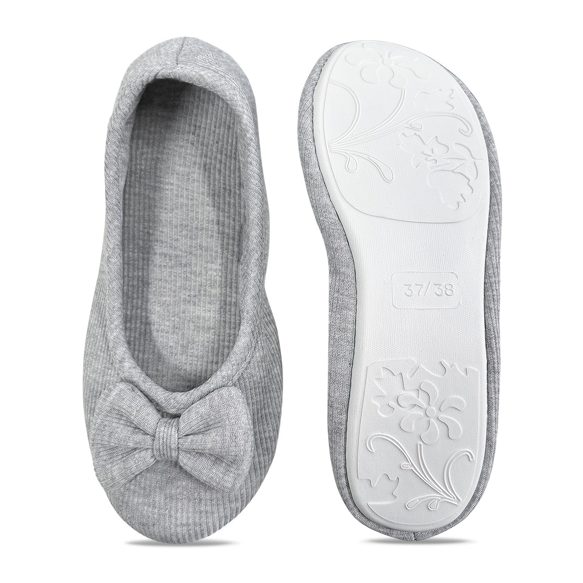 Women's Gray Ballerina Flats with Bow Non-Slip Soft Sole