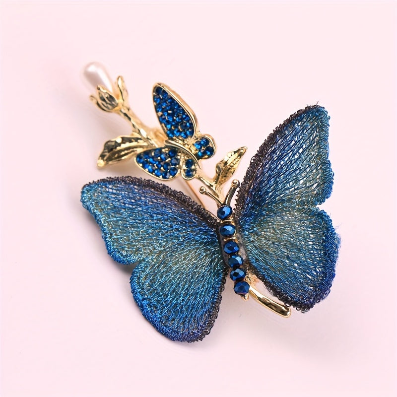 Elegant Butterfly Brooch with Embroidery and Rhinestones for Women