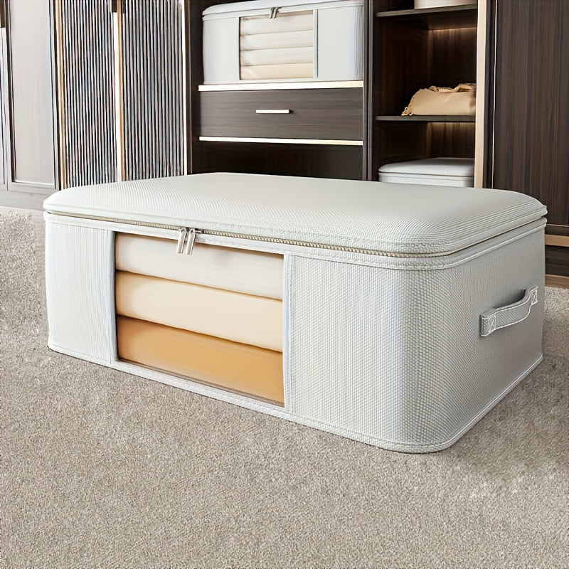 Uchta katta Oxford mato saqlash qutisi, kuchli tutqichlar va fermu bilan, 32L, 62L va 92L sig'imlarida mavjud. Ushbu suv o'tkazmaydigan to'rtburchakli tashkilotchilar yostiqlar, kiyimlar va mavsumiy to'shaklarni saqlash uchun mukammaldir. Bu zamonaviy