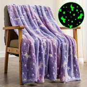 Unicorn and Star Pattern Glow-in-the-Dark Plush Throw Blanket for Kids and Adults