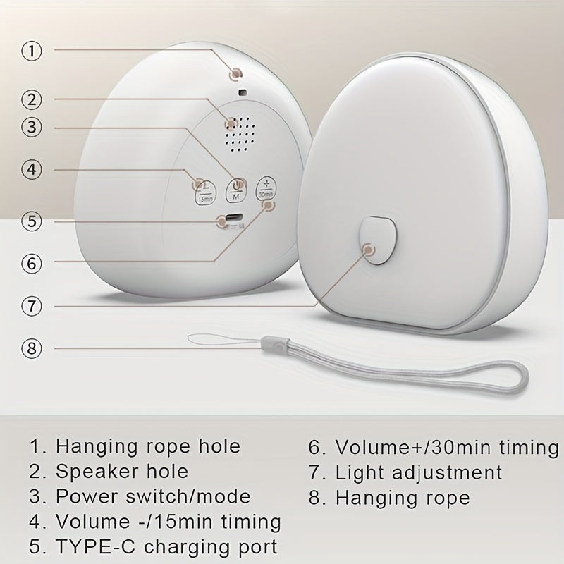 Rechargeable RGB Night Light with White Noise Sound, Color Changing, 2 Timers, USB Port for Relaxing Sleep