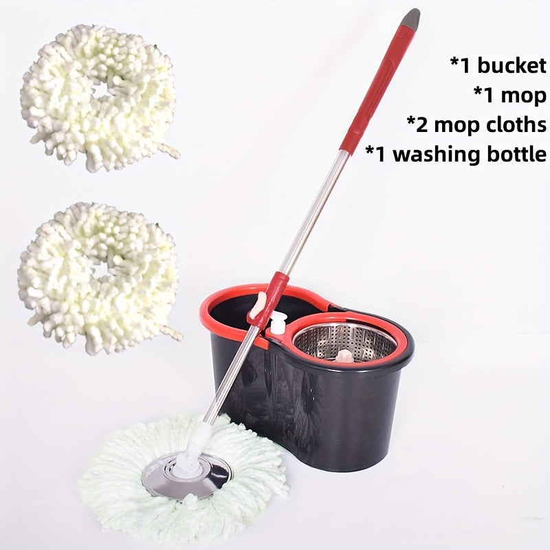 360° Rotating Mop and Bucket Set with Microfiber Replacement Heads and Adjustable Handle