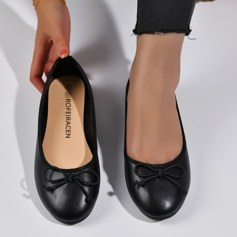 Women's Slip-On Flats with Bow Synthetic Shoes Comfortable Rubber Sole