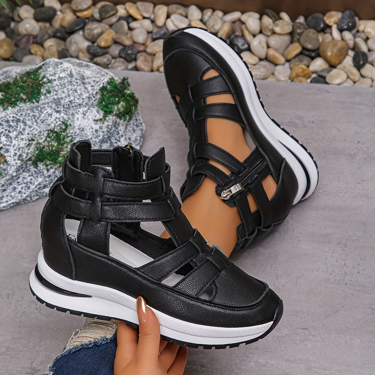 Women's White Wedge Sandals Hollow-Out Design Summer Casual Shoes