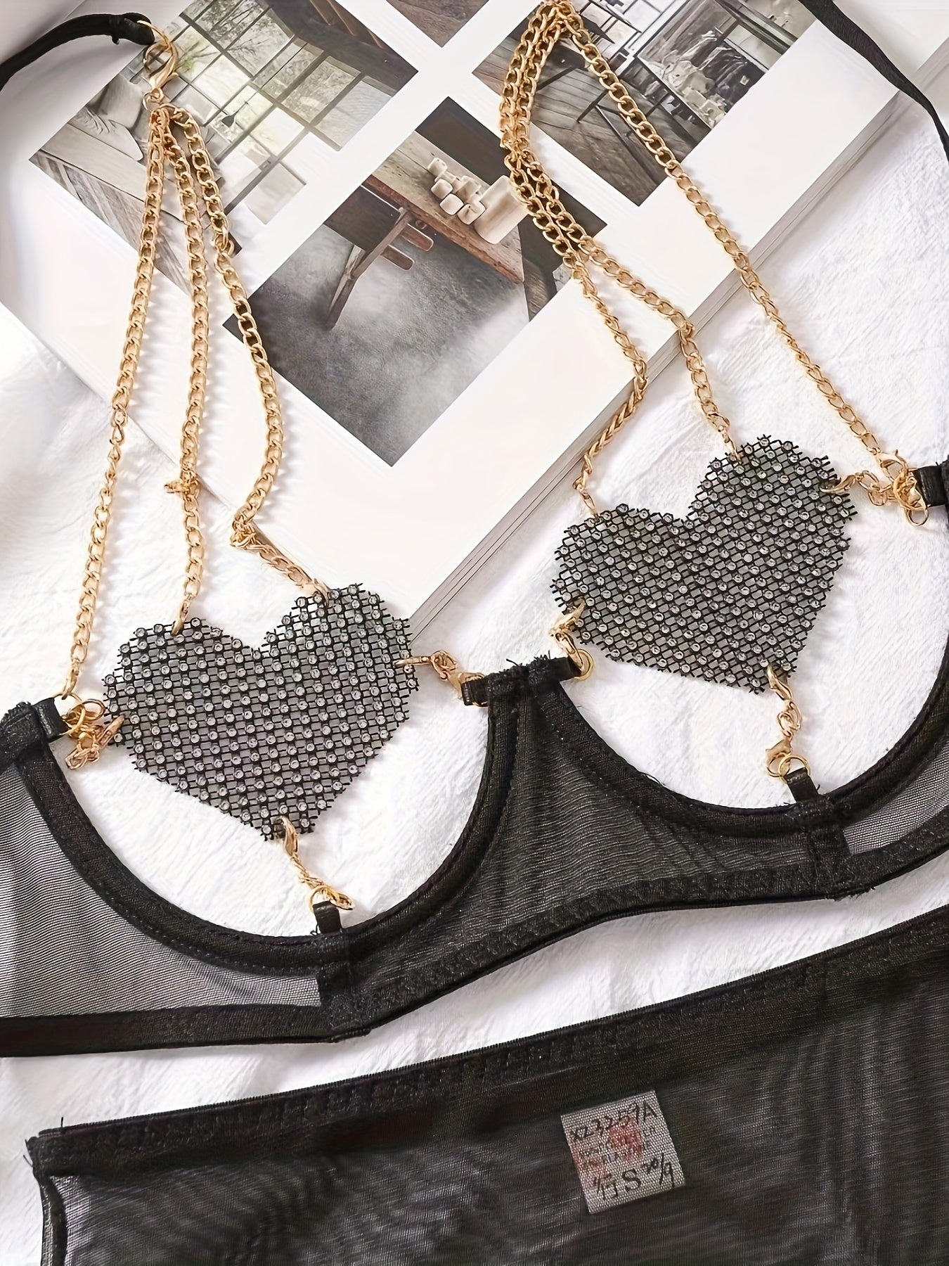 Women's Lace Seductive Lingerie Set with Adjustable Straps and Floral Design