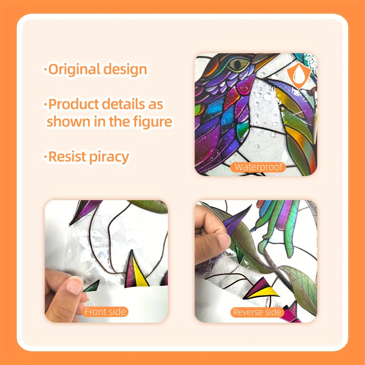 Rang-barang qush va o'simliklar quyosh nuri deraza dekali 45.72cm x 99.06cm qayta ishlatiladigan PVC