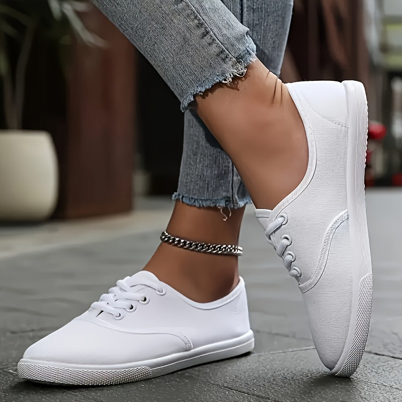 Women's White Slip-On Sneakers Breathable Fabric EVA Insole Casual Shoes