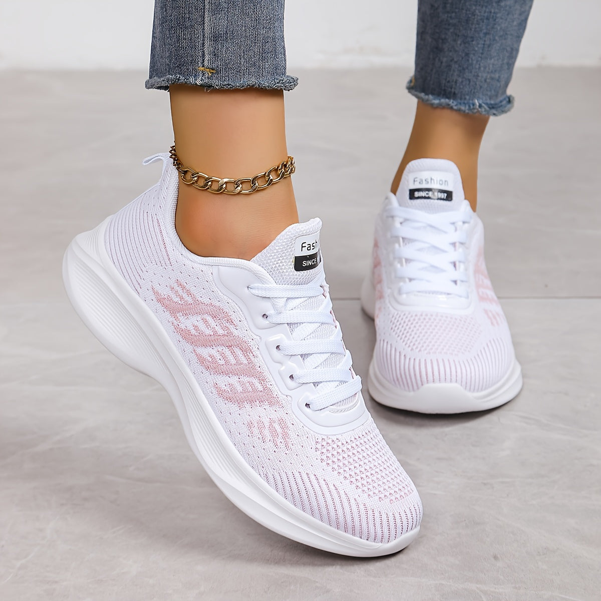 Women's Breathable Knit Sneakers Casual Low Top Running Shoes White