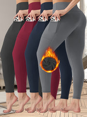 Leggings de cintura alta con forro de felpa y bolsillos para otoño/invierno