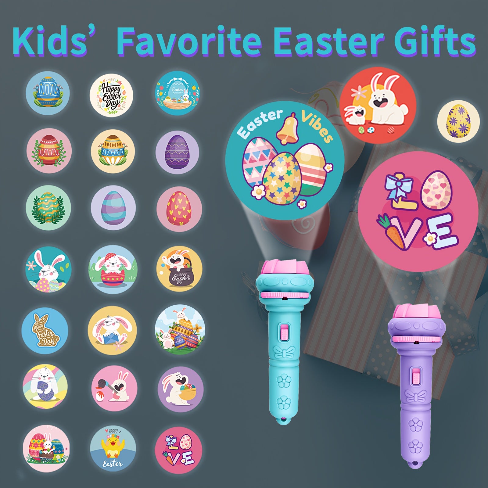 Easter Projection Flashlight Battery-Powered ABS Plastic Bunny Egg Pattern Purple Blue Decoration