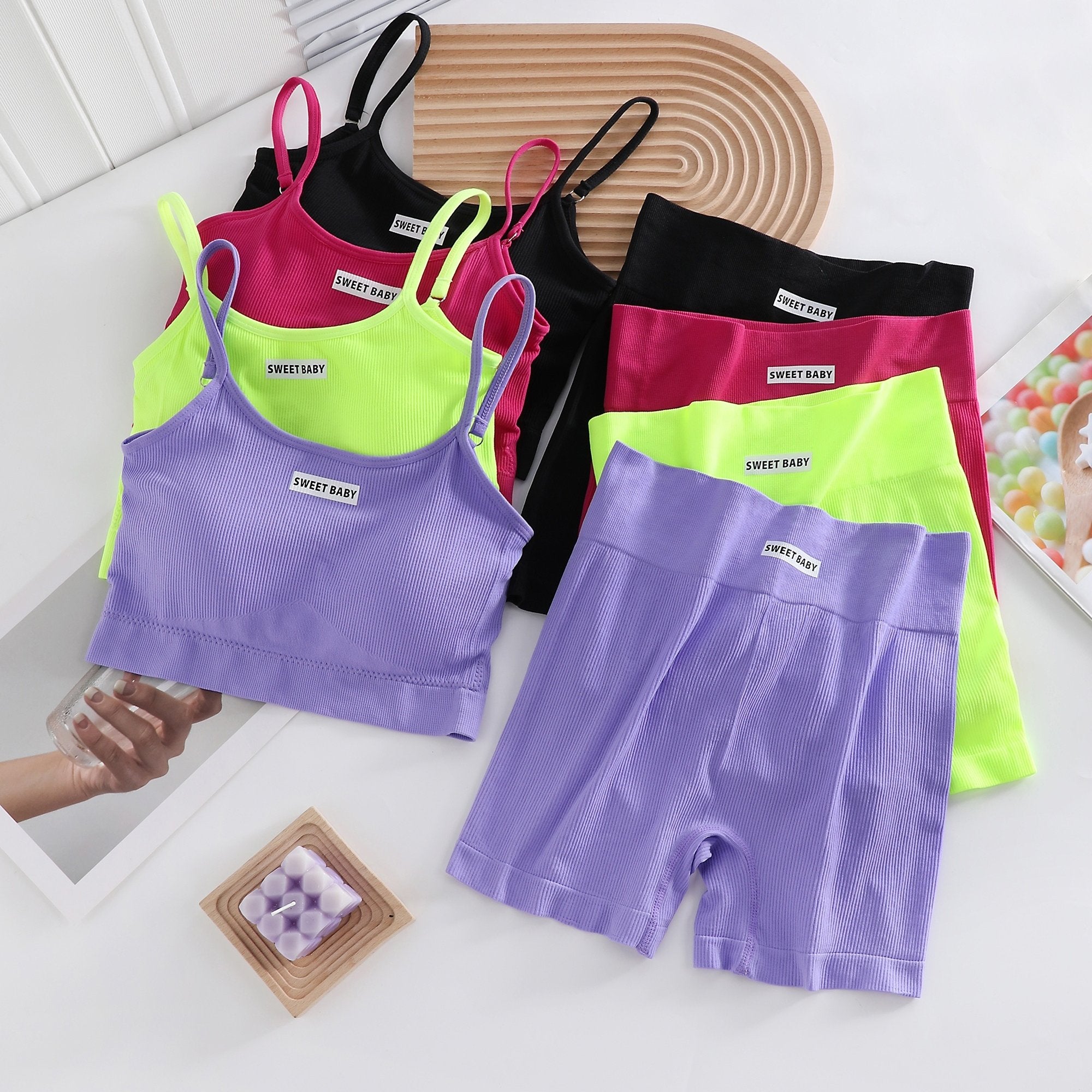 Women's Lingerie Set Wireless Bra and Ribbed Panties 4 Piece