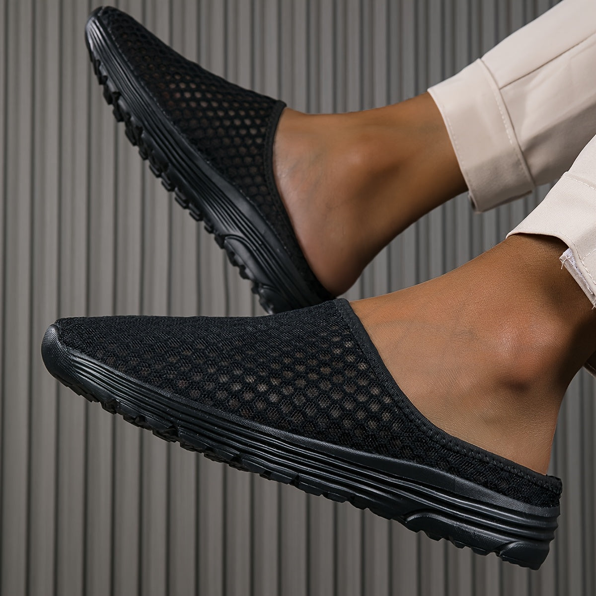 Women's Mesh Slip-On Mules White Hollow Out Lightweight Comfortable Shoes