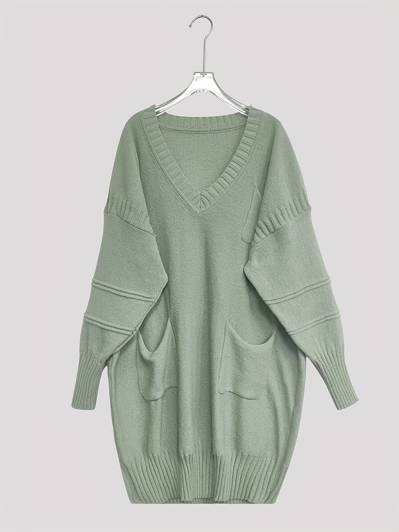 Plus Size Women's V-Neck Oversized Sweater Black Longline Casual Pullover