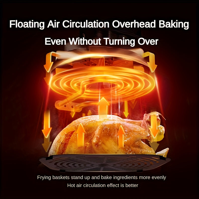 Family size electric air fryer with temperature control, non-stick coating, 10 preset touch options, and multiple cooking functions