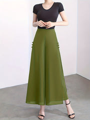 Plus o'lcham ayollar uchun ikki qatlamli chiffon yubka shimlar bir rangli yon bo'lakli yozgi rasmiy kundalik