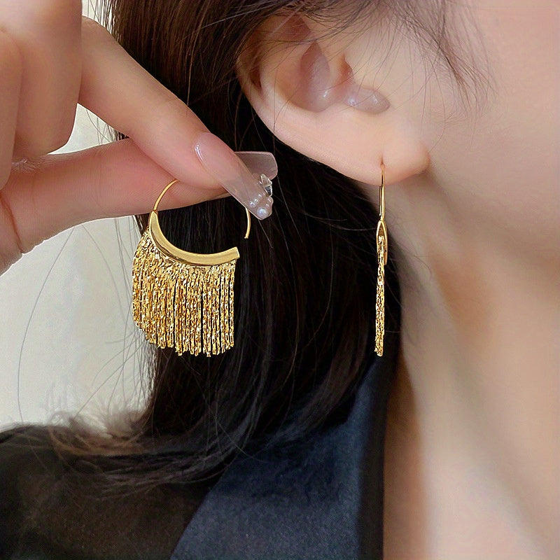 C-Shaped Tassel Earrings for Women Gold Plated Dangle Jewelry