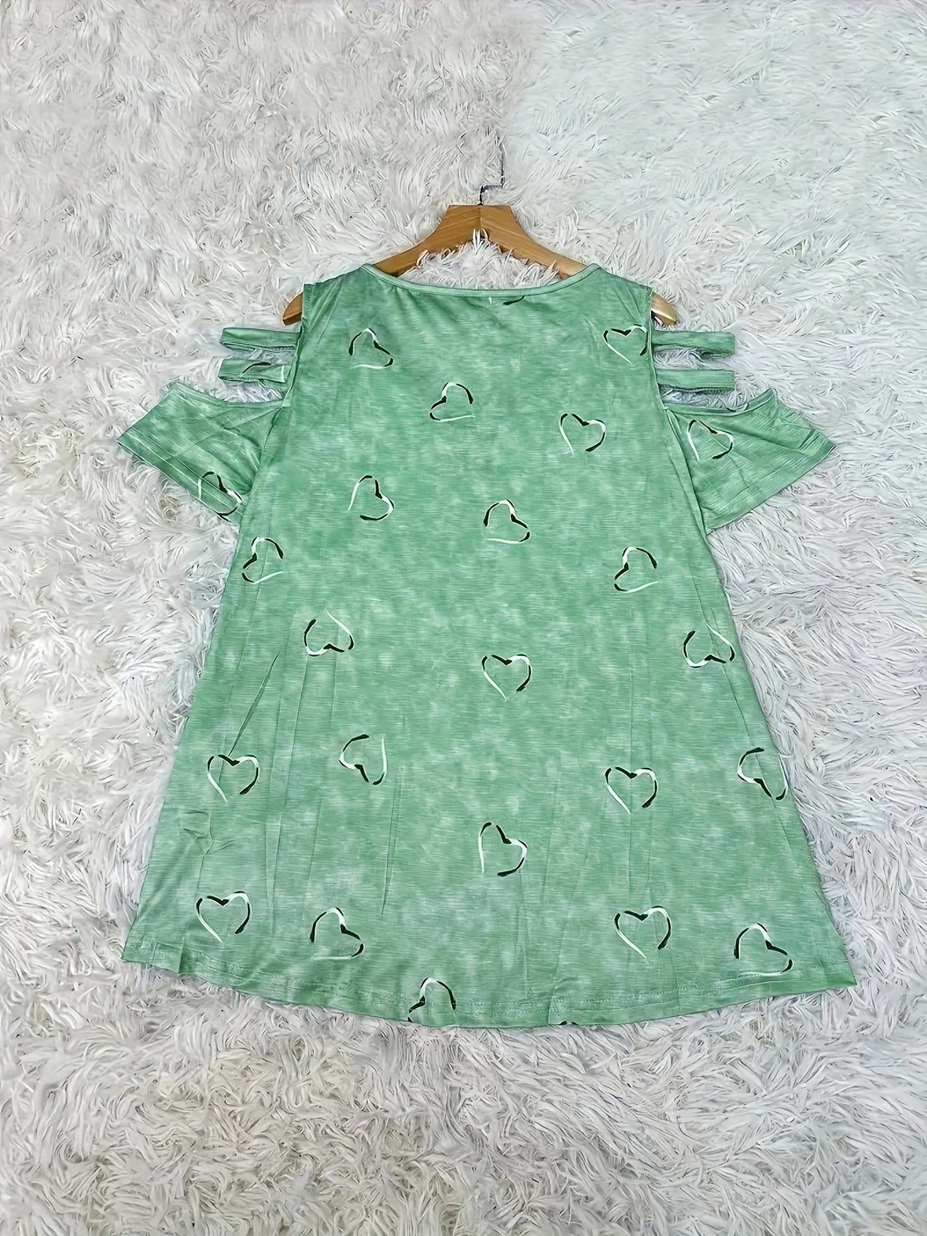 Camiseta casual de manga corta con estampado de corazones para mujer talla grande con media cremallera