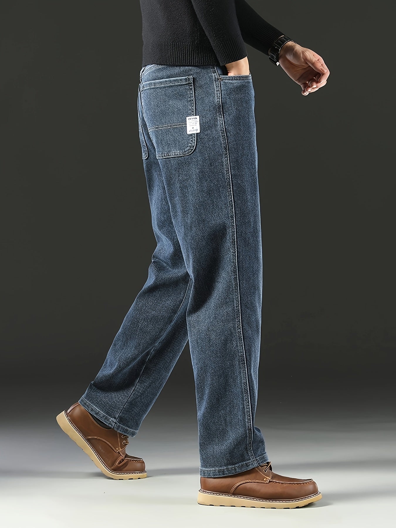 Jeans de mezclilla de corte regular para hombre, de temporada, de algodón y poliéster, color sólido, con pierna recta, pantalones casuales