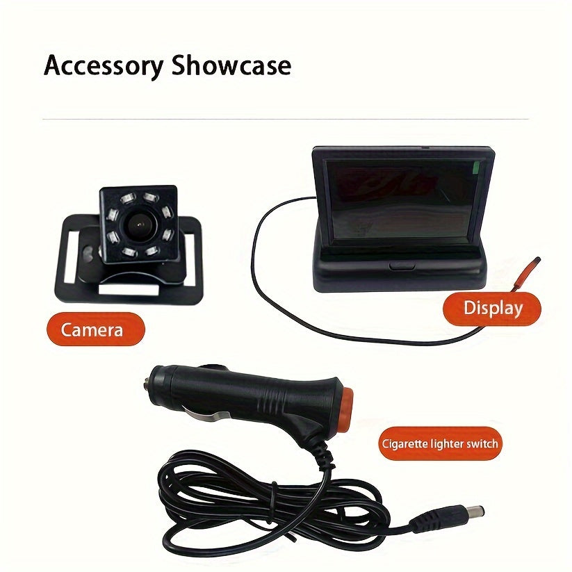 Car Night Vision Camera with 10.92cm Foldable 480p Monitor