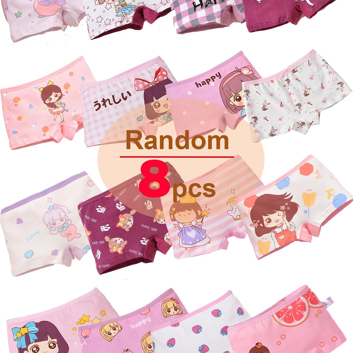 Girls' Cotton Briefs 8 Pack Cute Cartoon Print Soft Underwear for All Seasons