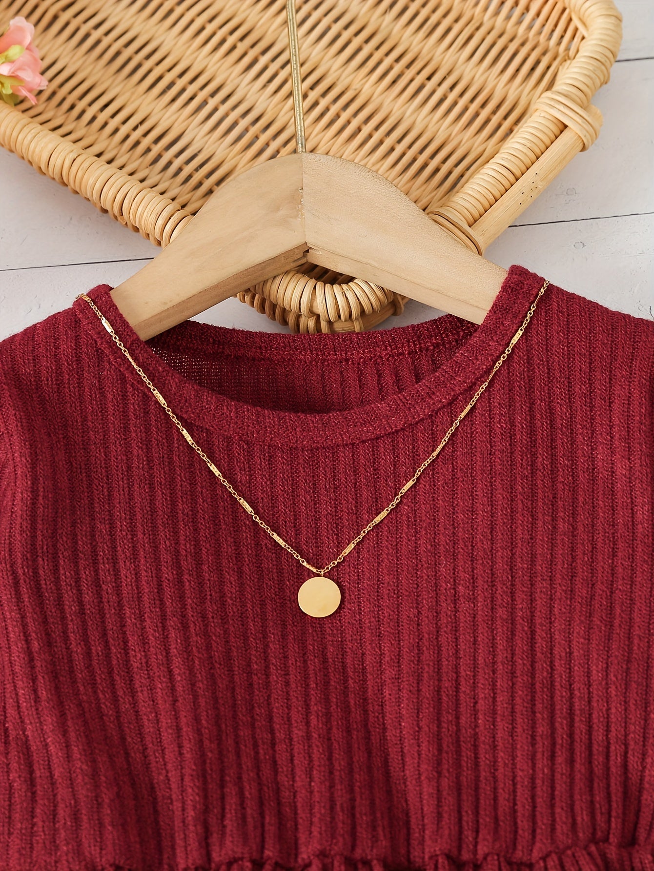 Girls Outdoor Clothing Set 2-Piece Long Sleeve Flared Top and Pants Solid Color