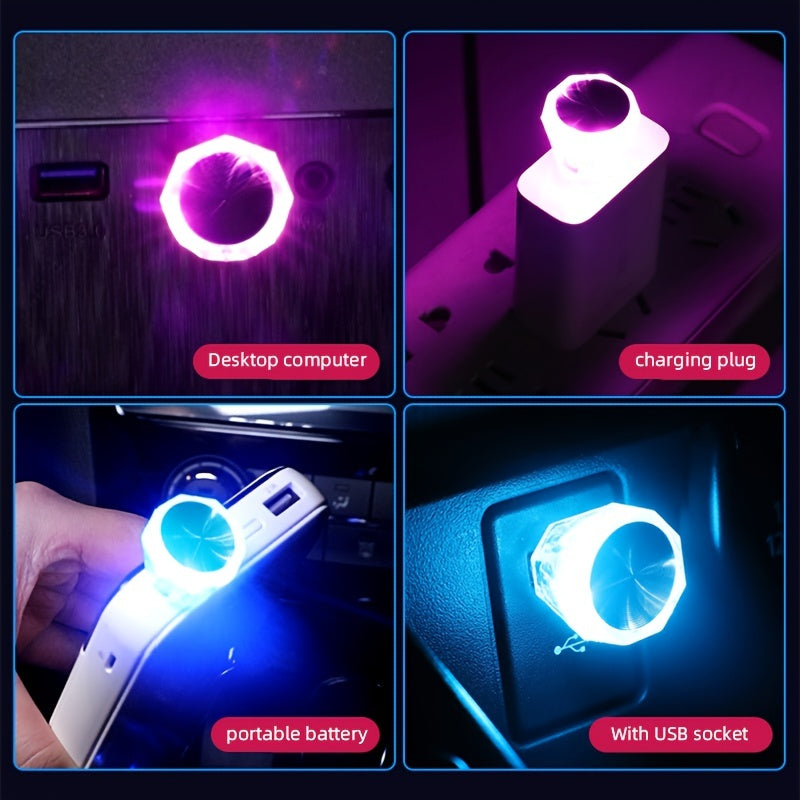 Luz de ambiente LED para coche USB, lámpara de estado de ánimo para interiores, lámpara decorativa portátil, súper brillante