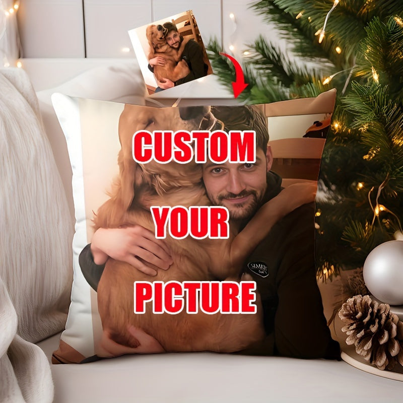 Personalized Pet Photo Plush Pillow Cover 44.96x44.96cm Modern Dog Cat Portrait Polyester