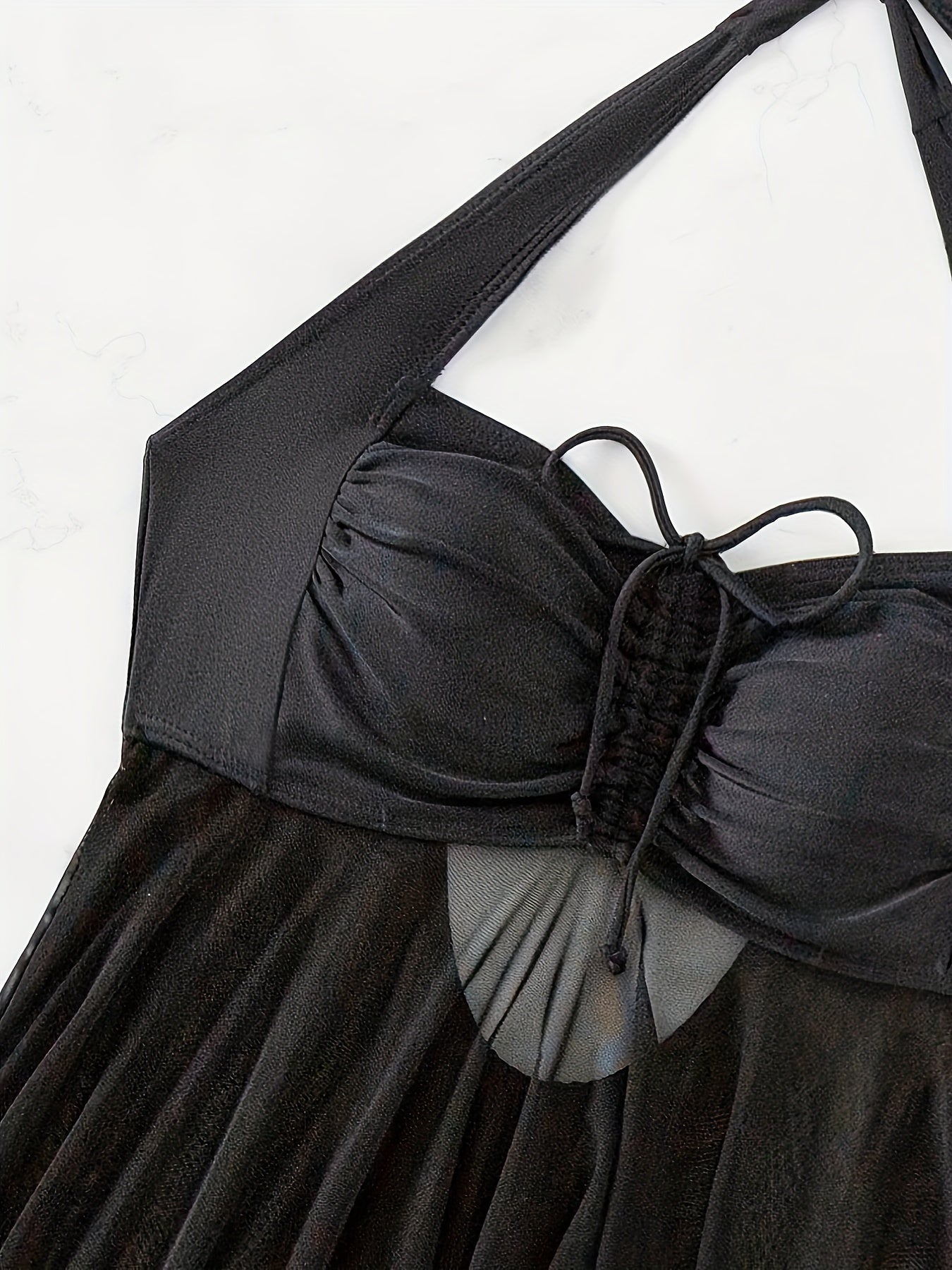 Women's Mesh Tankini Set with Halter Neck and Skirted Boxer Shorts Swimsuit