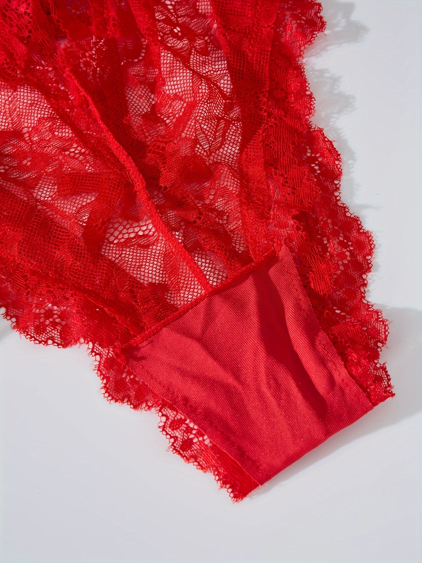 Red Lace Bodysuit with Bow Detail and Floral Print Lingerie