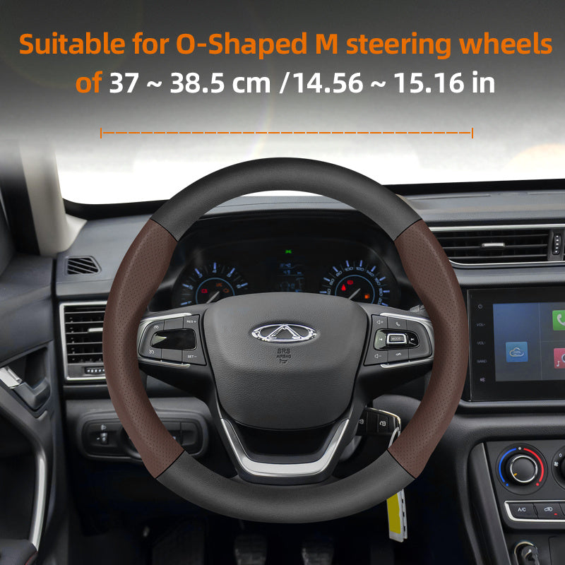 Leather Steering Wheel Cover Carbon Fiber Textured Breathable Black Burgundy Mocha Orange