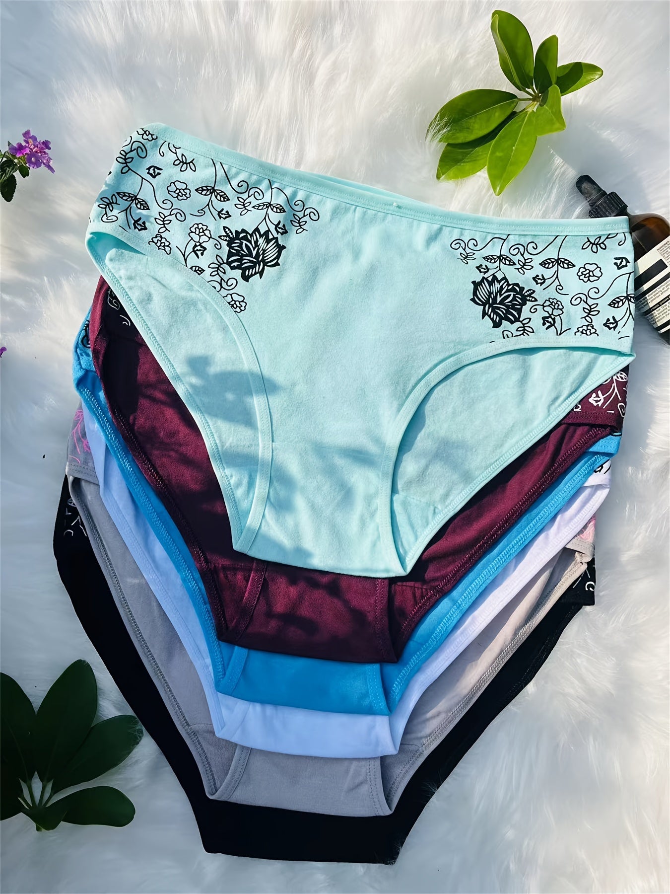 Women's Floral Embroidered Mid-Rise Briefs with Eyelet Details Breathable Knit Fabric