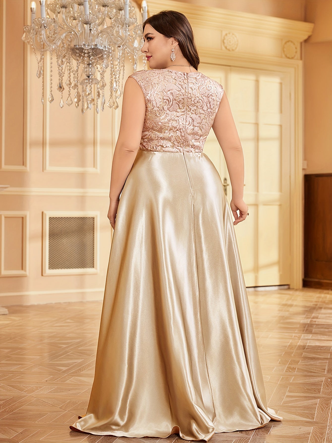 Plus Size Sequin Evening Dress Maxi Party Dress Slit Cocktail Gown