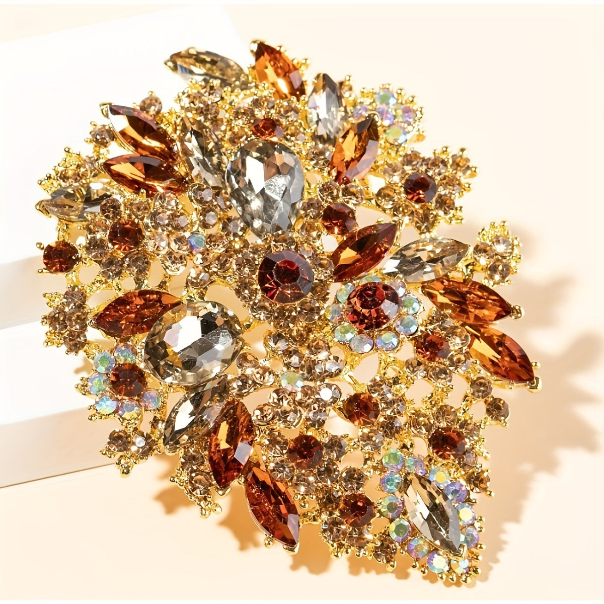 Elegant Rhinestone Brooch Pin Irregular Shape Gold Plated Sparkly Gemstone Jewelry