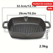 Square Cast Iron Skillet Non-Stick Coating Oven-Safe for Gas and Induction Stoves
