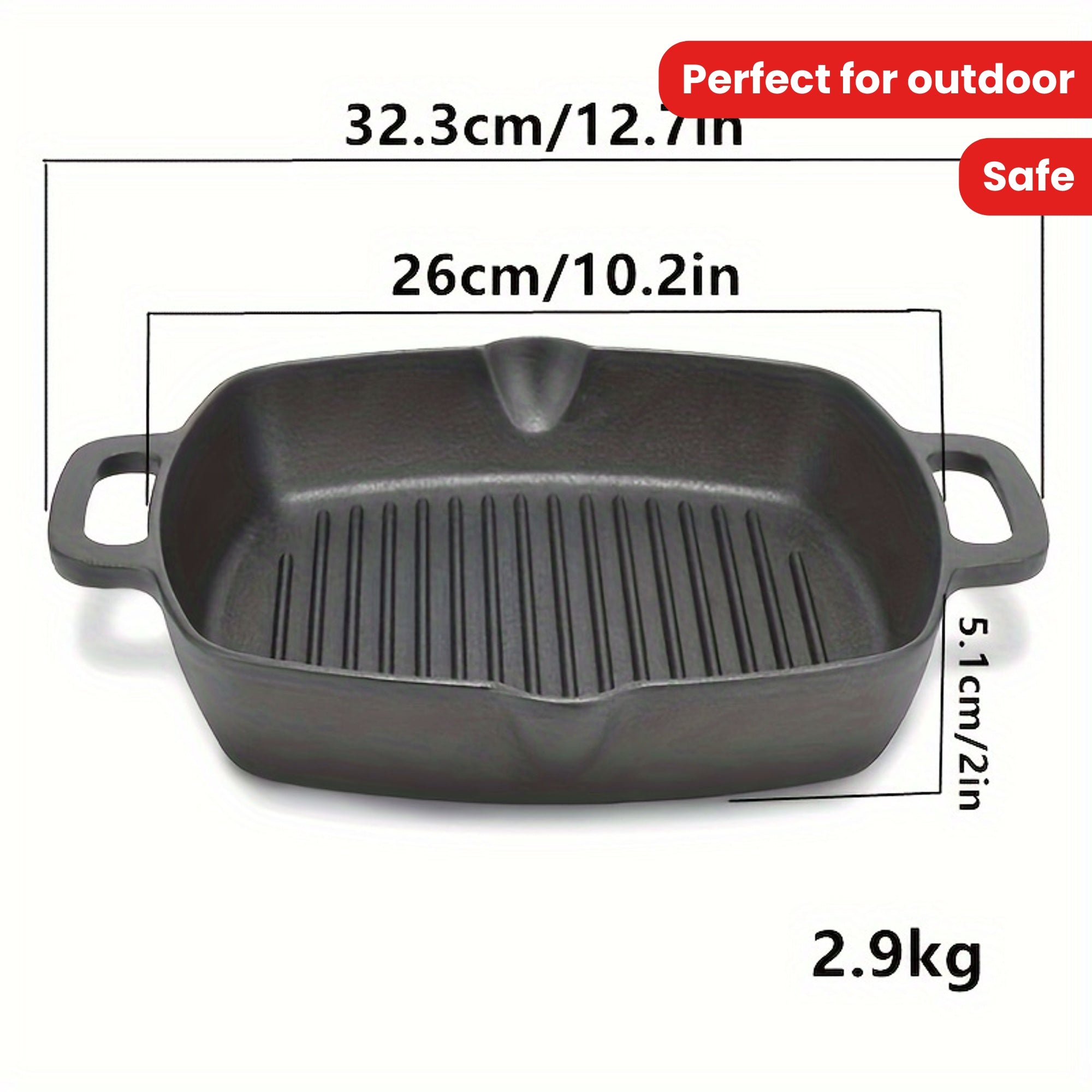 Square Cast Iron Skillet Non-Stick Coating Oven-Safe for Gas and Induction Stoves