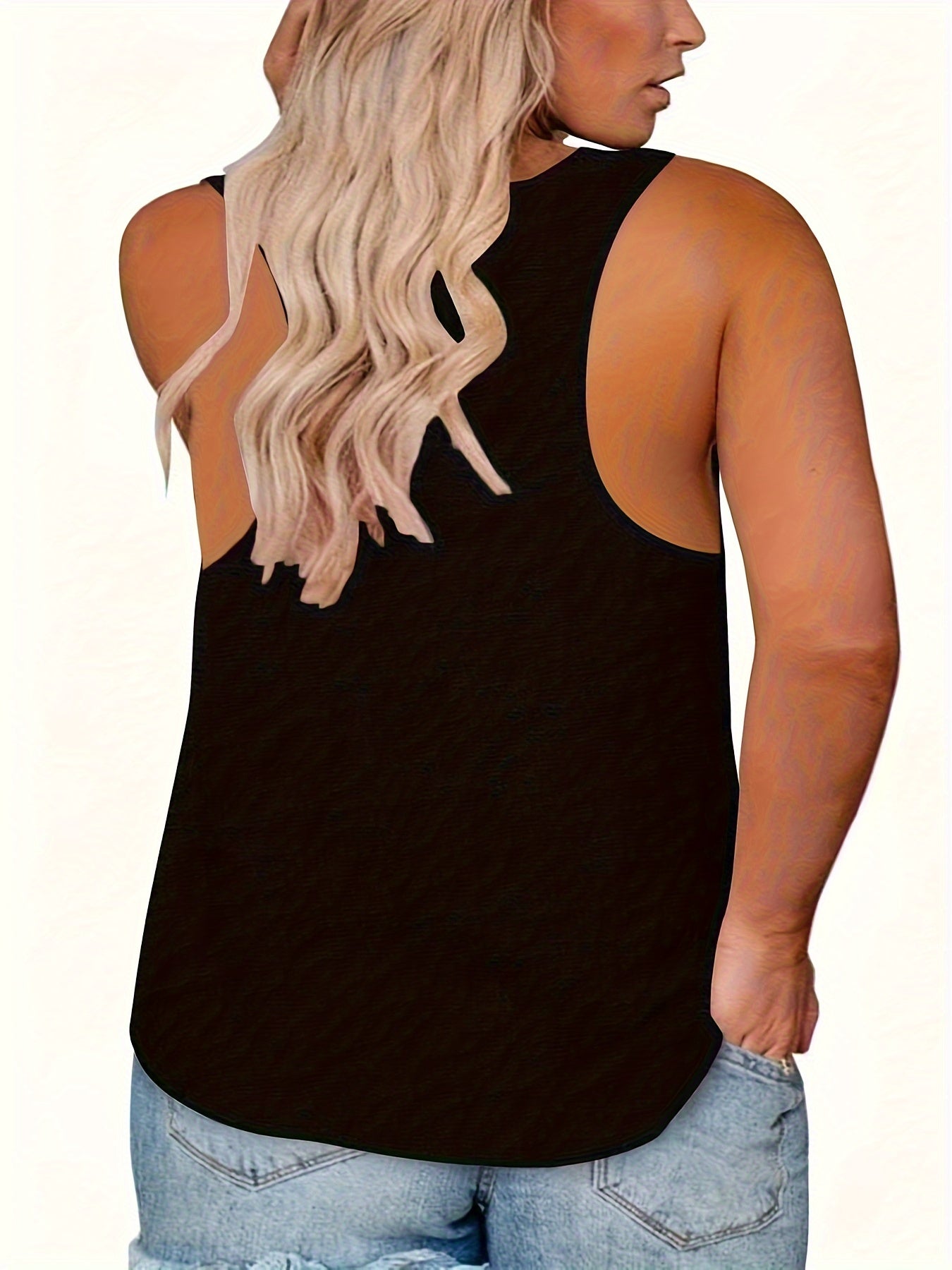 Plus Size Women's Sleeveless Casual Tank Top Black Red White Lettering