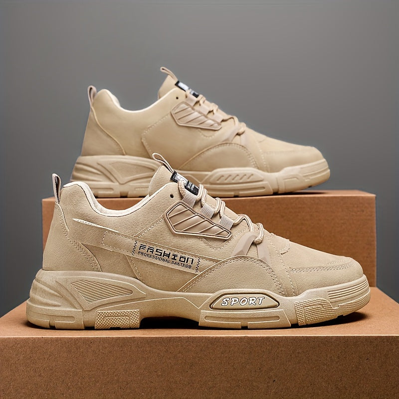 Men's Olive Green Chunky Sneakers Outdoor Casual Hiking Shoes with Thick Sole