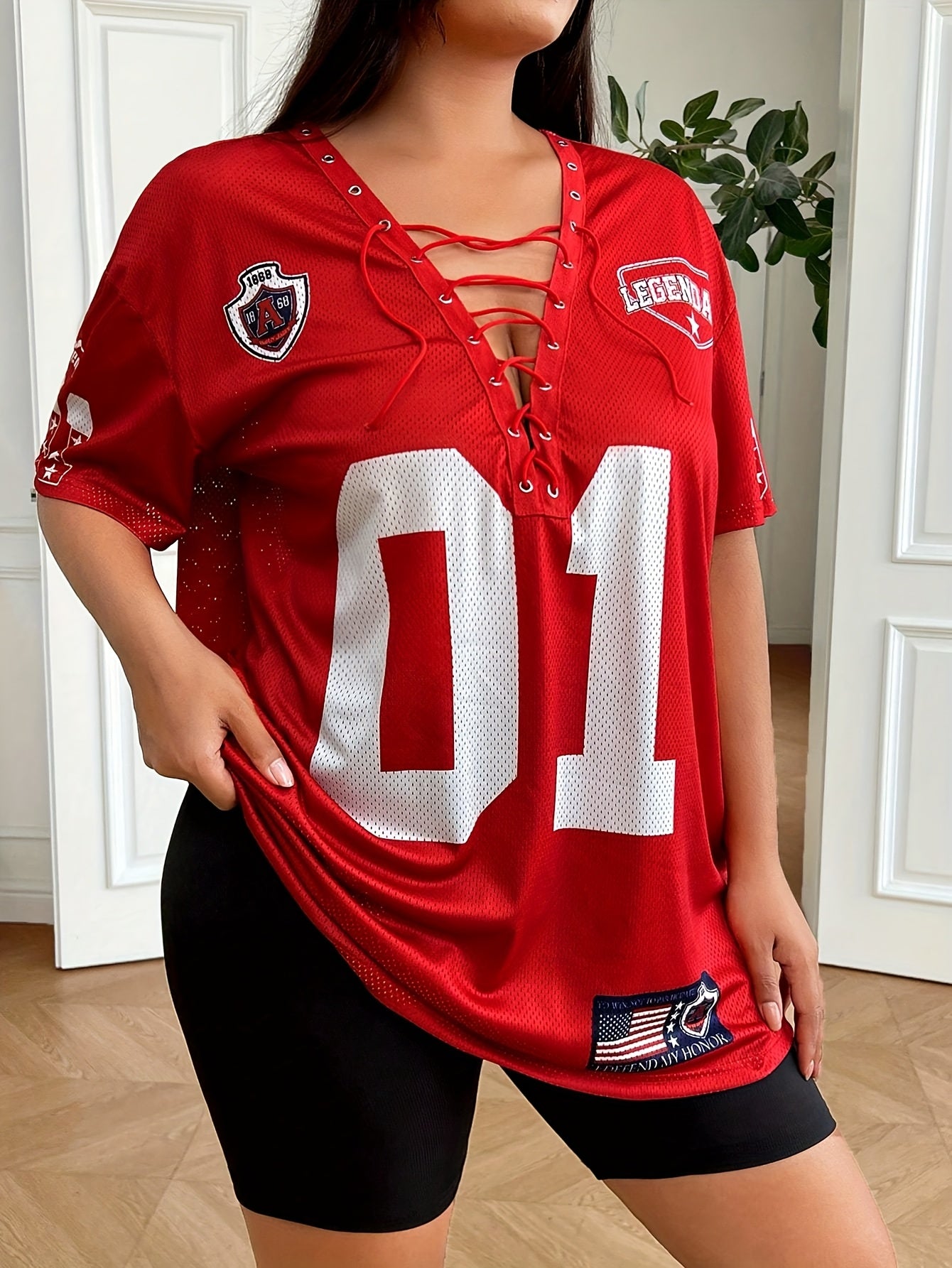 Plus Size Loose T-Shirt With Pattern and Elastic Band Men Women