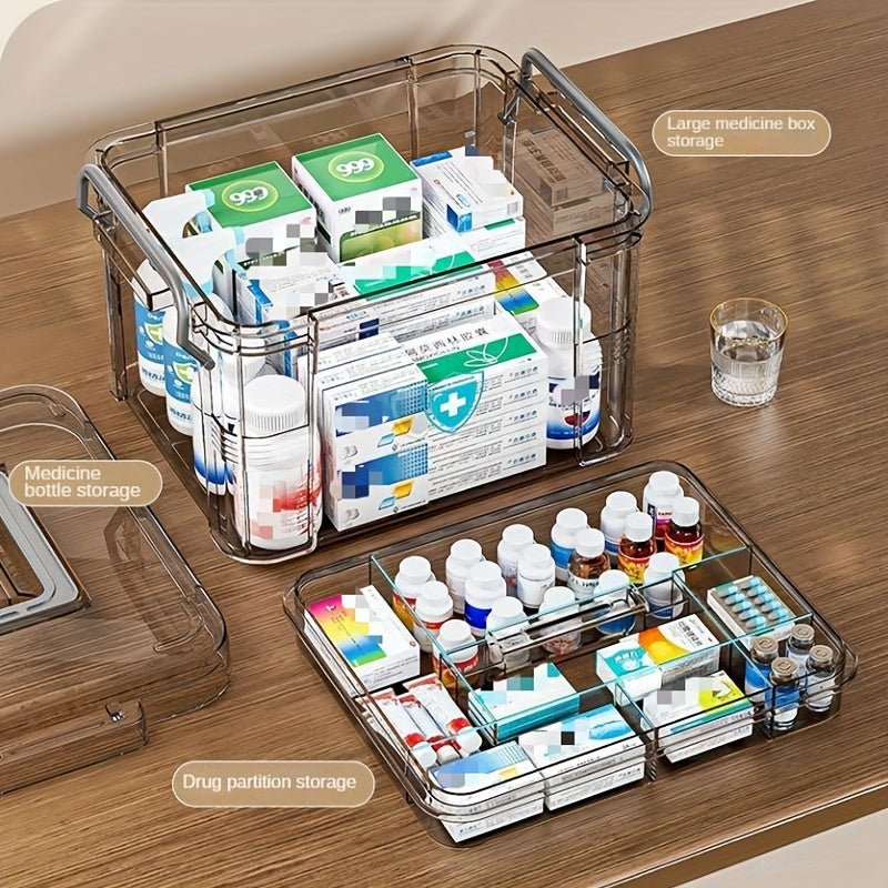 Two-Tiered Medical Storage Box Portable Transparent Plastic Organizer for Medications
