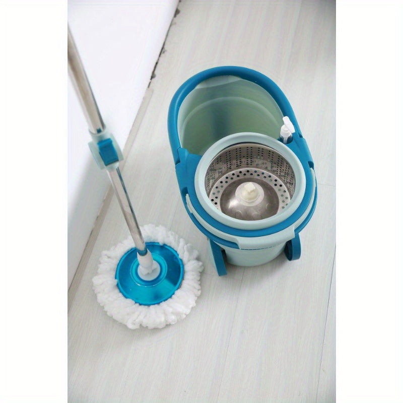 Spin Mop and Bucket Set with Stainless Steel Handle, Microfiber Heads for Kitchen Bathroom Cleaning
