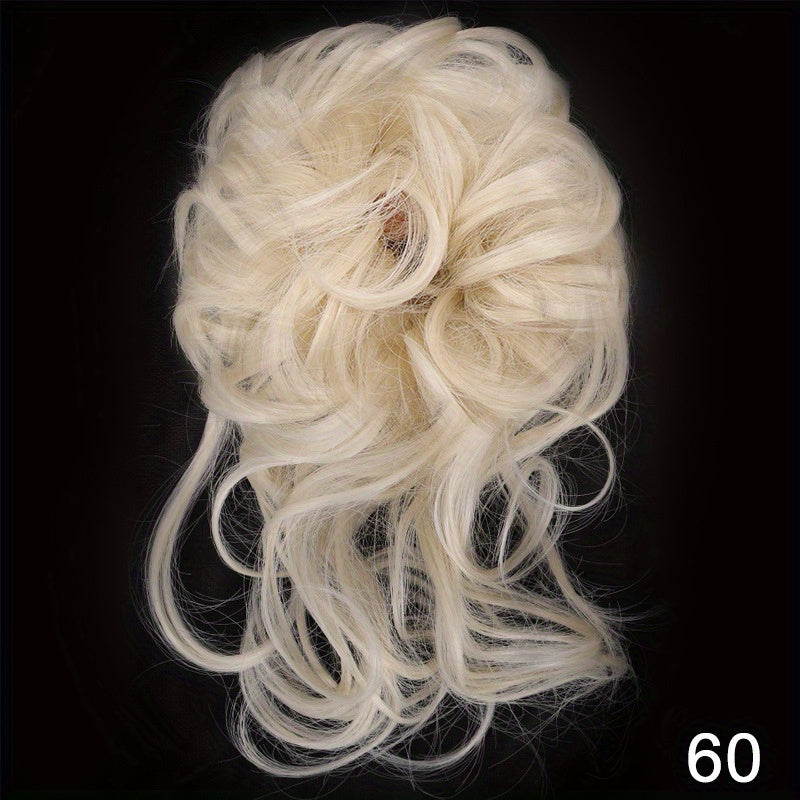 Ayollar uchun sintetik sochli bun scrunchie, tartibsiz, qovurilgan, to'lqinli sochlar uchun kengaytmalar