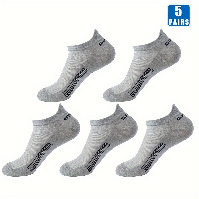 Men's Cotton Ankle Socks 5 Pairs Breathable Moisture-Wicking Summer Casual